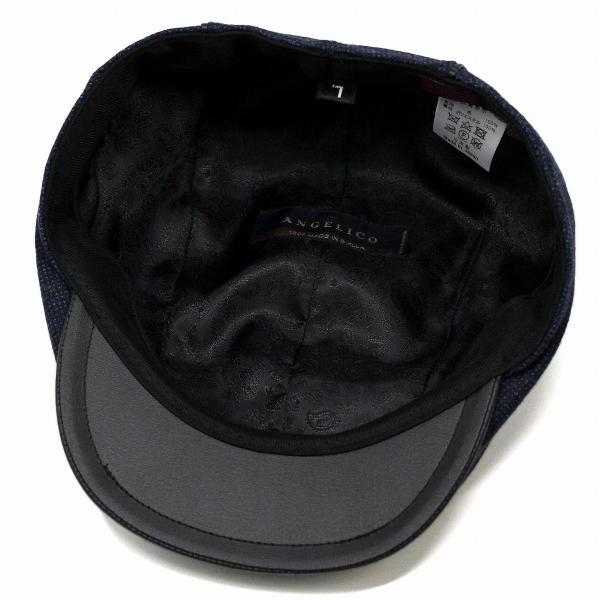 帽子 ANGELICO 生地 ハンチング チェック柄 マツイ ハンチング帽 イタリア産生地 ウール100% チェック 裏地ペイズリー 日本製 大きいサイズ M L LL サイズ調整付き / 紺 ネイビー [ ivy cap ] 父の日_5