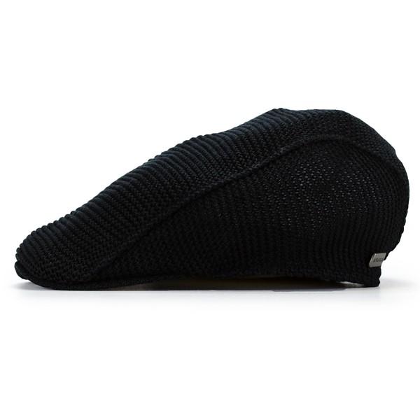 STETSON ハンチング 帽子 メンズ 麻 春夏 通気性 日本製 サマーニット フリーサイズ (ステットソン) 持ち運び ハンチング帽 春 夏 無地 リネン 麻ニット 涼しい 紳士 帽子 ブランド ロゴ ブラック 黒 父の日_1