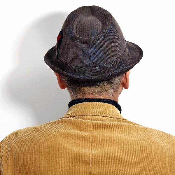 STETSON ステットソン 帽子 メンズ 中折れハット チェック柄 アメリカ イタリア生地 DUCA VISCONTI DI MODRONE 帽子 ハット 茶 ブランド コーデュロイ生地 ブラウン［ fedora ］敬老の日 ギフト 洗い加工 メール便 オールシーズンの通販は