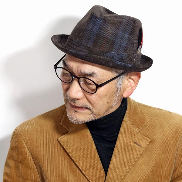 STETSON ステットソン 帽子 メンズ 中折れハット チェック柄 アメリカ イタリア生地 DUCA VISCONTI DI MODRONE 帽子 ハット 茶 ブランド コーデュロイ生地 ブラウン［ fedora ］敬老の日 ギフト 洗い加工 メール便 オールシーズンの通販は