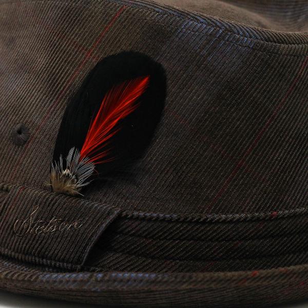 STETSON ステットソン 帽子 メンズ 中折れハット チェック柄 アメリカ イタリア生地 DUCA VISCONTI DI MODRONE 帽子 ハット 茶 ブランド コーデュロイ生地 ブラウン［ fedora ］敬老の日 ギフト 洗い加工 メール便 オールシーズンの通販は