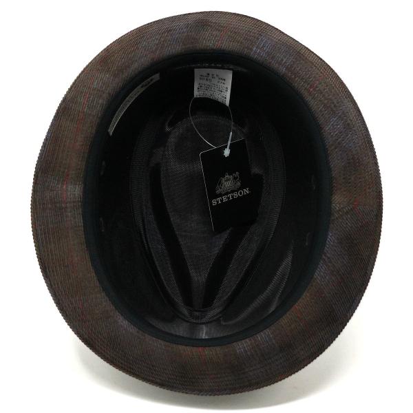 STETSON ステットソン 帽子 メンズ 中折れハット チェック柄 アメリカ イタリア生地 DUCA VISCONTI DI MODRONE 帽子 ハット 茶 ブランド コーデュロイ生地 ブラウン［ fedora ］敬老の日 ギフト 洗い加工 メール便 オールシーズンの通販は