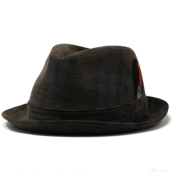 STETSON ステットソン 帽子 メンズ 中折れハット チェック柄 アメリカ イタリア生地 DUCA VISCONTI DI MODRONE 帽子 ハット 茶 ブランド コーデュロイ生地 ブラウン［ fedora ］敬老の日 ギフト 洗い加工 メール便 オールシーズンの通販は