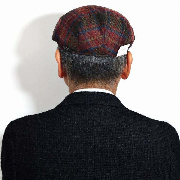 ハンチング タータンチェック ウール 帽子 秋 冬 チェック柄 赤