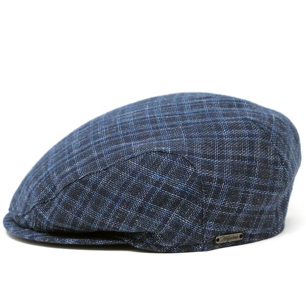 ハンチング メンズ ブランド WIGENS ヨーロッパ 麻 綿 BOTTOLI 生地 ウィゲン グレンチェック リネン コットン 58cm 60cm 62cm 64cm スチールブルー 父の日 ハンチング メンズ 大きいサイズ チェック 柄 帽子 父の日 ギフト 北欧