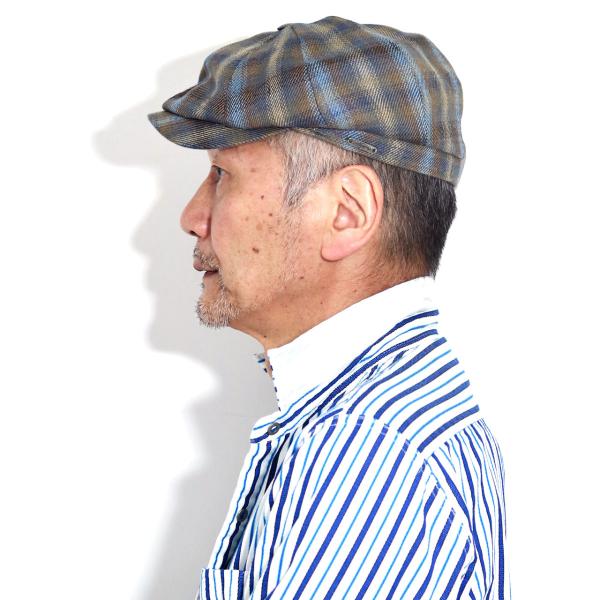 メンズ ハンチング 大きいサイズ チェック柄 ブランド帽子 高級 キャスケット チェック 麻 ツイード MAGEE ドニゴールツイード ブランド生地 リネンツイード デニムブルー キャメル［ ivy cap ］男性 ギフト お父さん 誕生日 プレゼント ラッピング無料 父の日_12