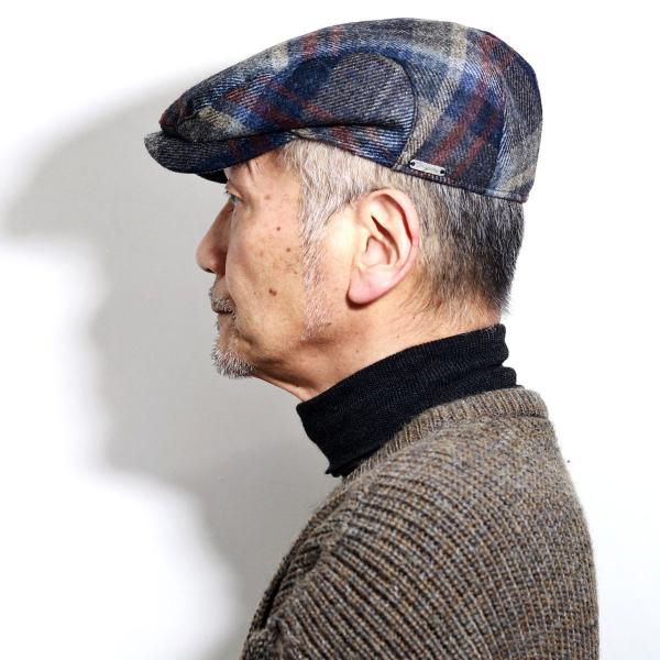 大きいサイズあり ハンチング 57cm 59cm 61cm 63cm 65cm 帽子 メンズ ハンチング帽 チェック 秋冬 wigens ウール 暖かい 紳士帽子 ウィゲン チェック柄 ウール100% 紺 ネイビー [ ivy cap ] 男性 ギフト プレゼント ラッピング無料 父の日_9