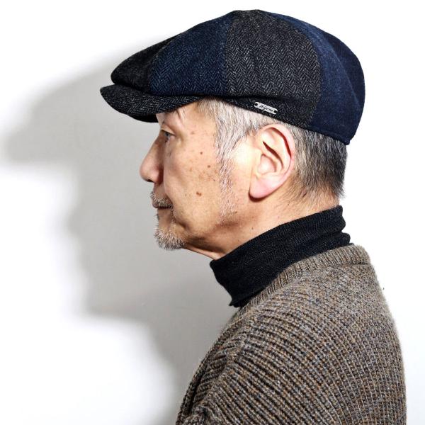 メンズ 大きいサイズ 帽子 秋冬 シェットランド ウール パッチワーク ハンチング 送料無料 wigens 8方ハンチング キャスケット チャコール [ ivy cap ] 40代 50代 60代 誕生日 プレゼント クリスマス ギフト ラッピング 無料 父の日 メンズ 大きいサイズ 帽子 秋冬 シェットランド ウール パッチワーク