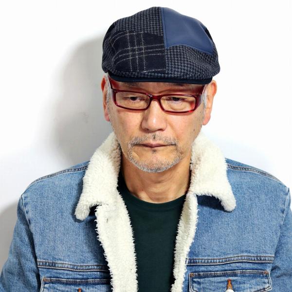 ミラショーン ハンチング パッチワーク フェイクレザー メンズ 秋冬 ブランド 帽子 紺 パッチワーク ハンチング帽 暖かい ハンチングキャップ チェック スエード Mila Schon 日本製 ネイビー [ ivy cap ] 送料無料 プレゼント 50代 60代 男性 帽子 通販 ELEHELM 父の日_7