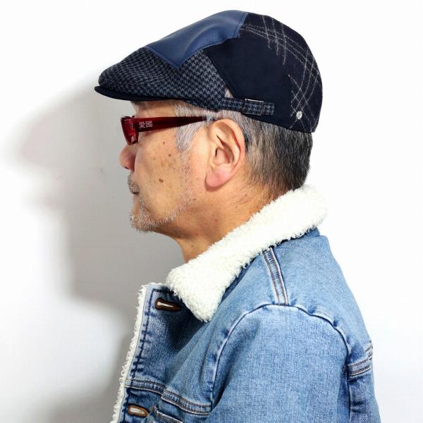 ミラショーン ハンチング パッチワーク フェイクレザー メンズ 秋冬 ブランド 帽子 紺 パッチワーク ハンチング帽 暖かい ハンチングキャップ チェック スエード Mila Schon 日本製 ネイビー [ ivy cap ] 送料無料 プレゼント 50代 60代 男性 帽子 通販 ELEHELM 父の日 ミラショーン ハンチング パッチワーク フェイクレザー メンズ 秋冬