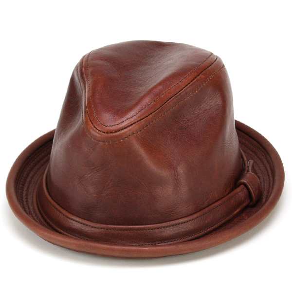 ニューヨークハット 帽子 中折れ レザー ヴィンテージ風 本革 ショートブリム 9290 Vintage Leather Fedora 赤茶 ブランデー