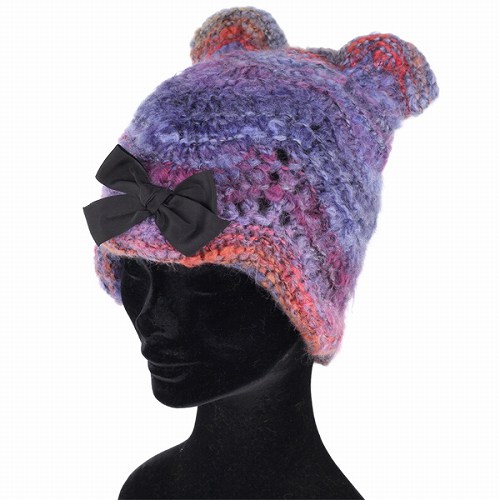 GREVI グレヴィ 秋冬 イタリア ニット レディース ニット帽 くま耳 リボン ピンク GREVI グレヴィ 秋冬 イタリア ニット レディース ニット帽 くま耳