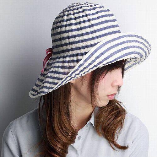GREVI グレヴィ 春夏 カジュアル ツバ広ハット レディース ボーダー