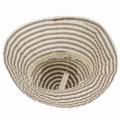 GREVI グレヴィ 春夏 カジュアル ツバ広ハット レディース ボーダー リボン ハンドメイド ブラウン GREVI グレヴィ 春夏 カジュアル ツバ広ハット レディース ボーダー