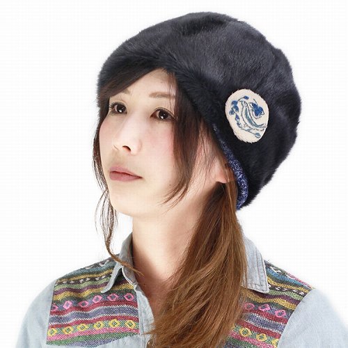 バラ色の帽子 ファー&ニット リバーシブルキャップ レディース ばら色 ニット帽 帽子 Barairo no boushi 2WAY ネイビー バラ色の帽子 ファー&ニット リバーシブルキャップ レディース ばら色