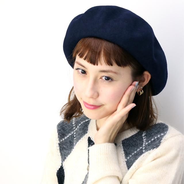 帽子 レディース ベレー帽 国産バスクベレー 帽子 大きいトップで耳まですっぽり 帽子 ネイビーの通販は