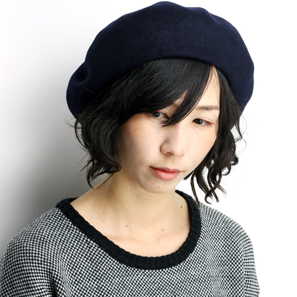 帽子 レディース ベレー帽 国産バスクベレー 帽子 大きいトップで耳まですっぽり 帽子 ネイビーの通販は