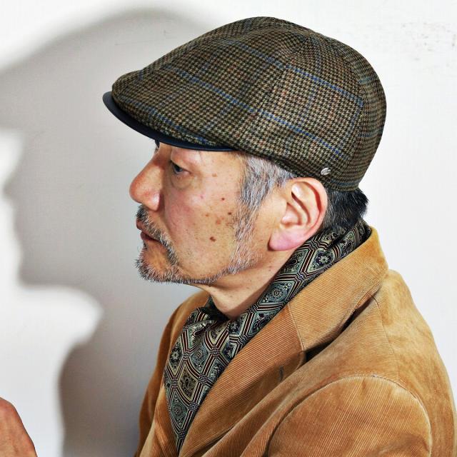 ハンチング帽 メンズ ハンチング ミラショーン 帽子 六枚接ぎのチェック柄ハンチング オリーブ_8