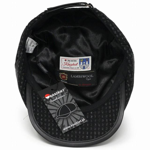 Kaszkiet ハンチング 大きいサイズ メンズ 帽子 秋冬 ウール カシュケット ヨーロッパ チェック柄 レザー 黒 1237 1型 東欧 中欧 ブランド 定番 お洒落 ブランド生地 ブラック ( クリスマス ギフト包装 ラッピング 無料 )_5
