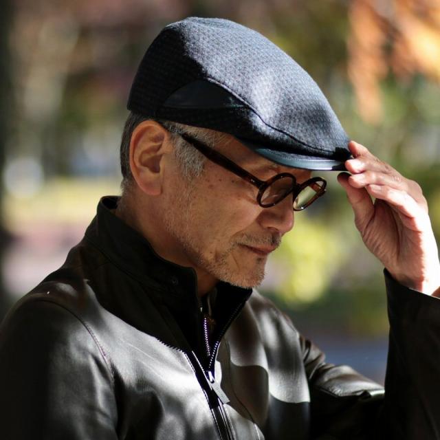 メンズ 帽子 秋冬 インポート Kaszkiet ハンチング 大きいサイズ 毛100% ウール チェック柄 紺 1237 1型 カシュケット サイズ調整可 レザー 切り替え ネイビー ( クリスマス ギフト包装 ラッピング 無料 )