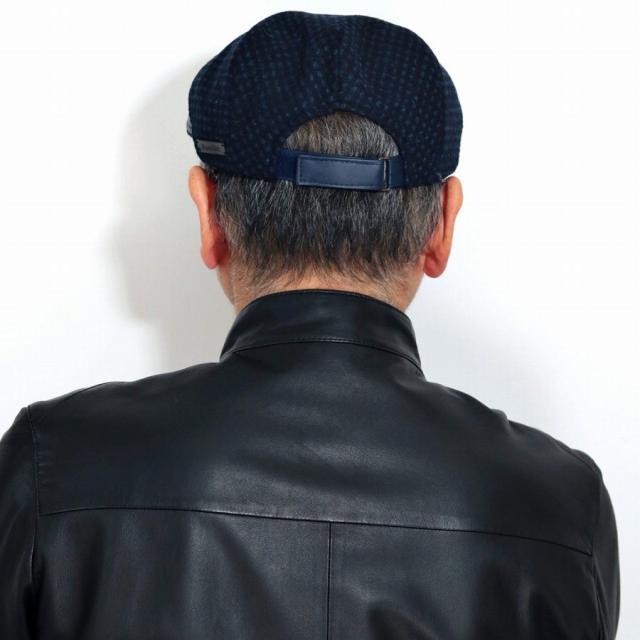 メンズ 帽子 秋冬 インポート Kaszkiet ハンチング 大きいサイズ 毛100% ウール チェック柄 紺 1237 1型 カシュケット サイズ調整可 レザー 切り替え ネイビー ( クリスマス ギフト包装 ラッピング 無料 )_10