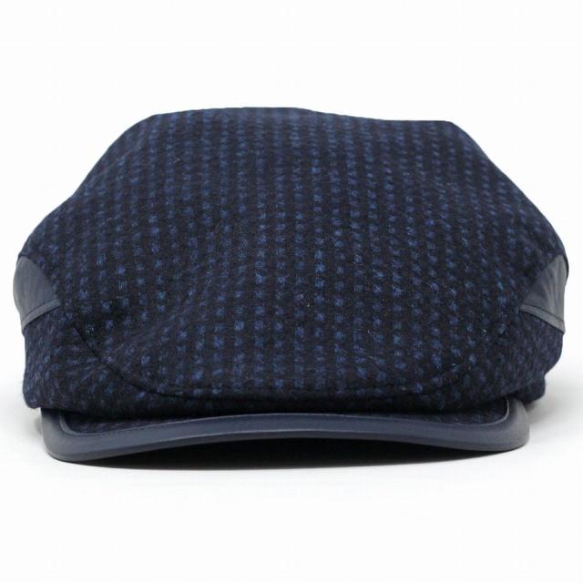 メンズ 帽子 秋冬 インポート Kaszkiet ハンチング 大きいサイズ 毛100% ウール チェック柄 紺 1237 1型 カシュケット サイズ調整可 レザー 切り替え ネイビー ( クリスマス ギフト包装 ラッピング 無料 )_2