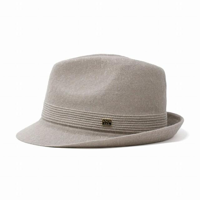 春 夏 KNOX 帽子 サーモニット リネン ハット メンズ ノックス 中折れハット 麻 通気性が良い 中折れ帽 紳士 涼しい シンプル 無地 日本製 58cm 59.5cm サイズ調整 ショートブリム 中折れ インポート グレー 父の日 ギフト プレゼント ラッピング