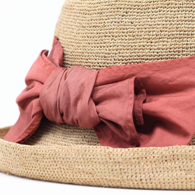 ラフィアハット 麦わら帽子 レディース WUY ビッグリボン 草木染め