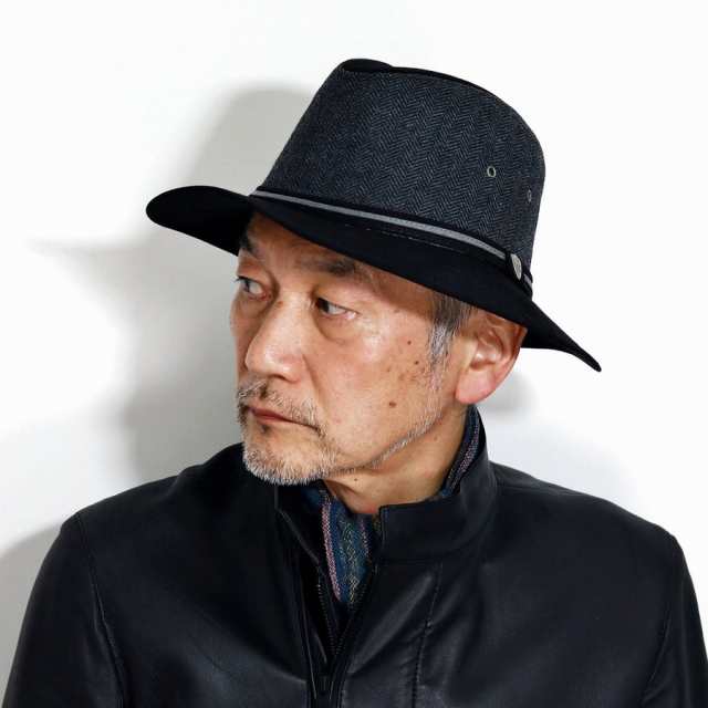 DORFMAN PACIFIC 帽子 サファリハット 秋 冬 つば広 ハット メンズ ドーフマンパシフィック ダウン サハリハット 中折れ ウールブレンド 中折れ帽子 紳士 ヘリンボーン スエード調 黒 ブラック 父の日 ギフト プレゼント クリスマスの通販は