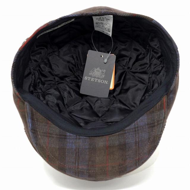 ステットソン 帽子 ハンチング コーデュロイ ダークチェック ドゥカ・ヴィスコンティ イタリア生地 STETSON DUCA VISCONTI DI MODRONE ロイヤルステットソン アメリカ ブランド コール天 ハンチング帽 ブラウン ( クリスマス ギフト包装 ラッピング 無料 )_5