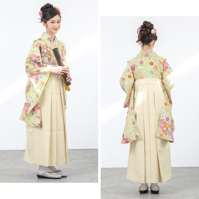 袴セット 卒業式 小学生 女の子 ジュニア 販売 ライトグリーン 薄緑系 花扇 アイボリー 白系 13歳 十三参り ハーフ成人式 送料無料 袴セット 卒業式 小学生 女の子 ジュニア 販売 ライトグリーン 薄緑系