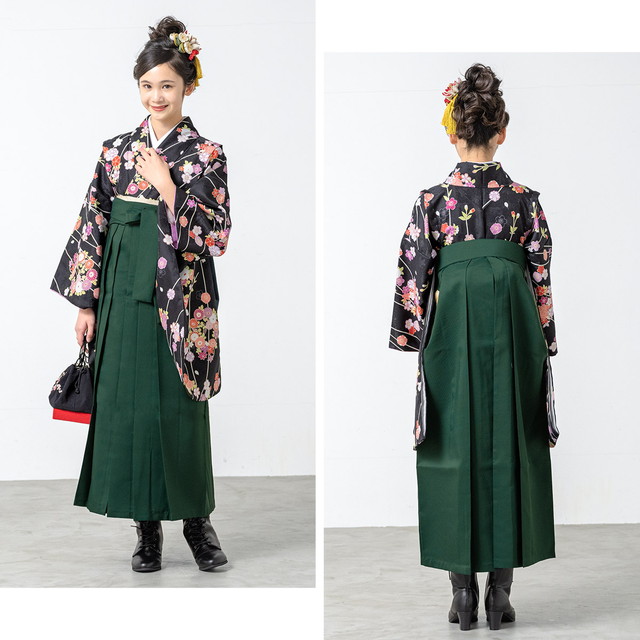 袴セット 卒業式 小学生 女の子 ジュニア 販売 ブラック系 黒 桜 花丸