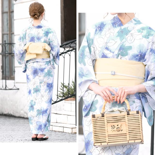 浴衣 レディース セット レトロ 浴衣セット 大人 2024 3点セット 白