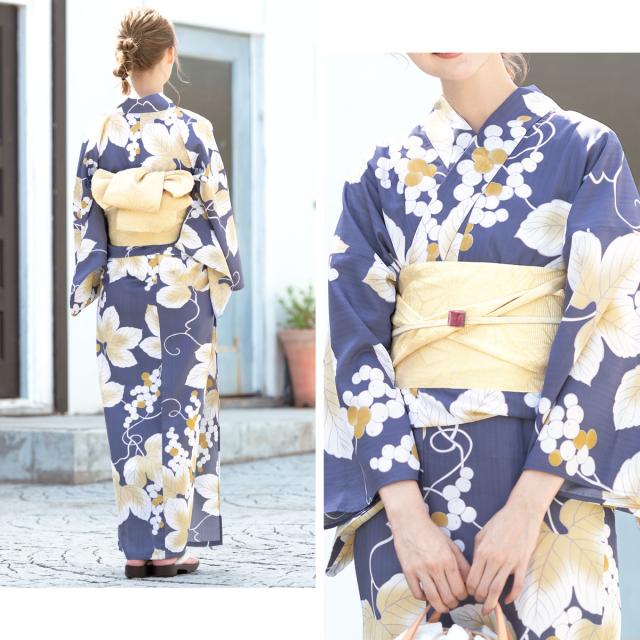 浴衣 レディース セット 浴衣セット 大人 2024 3点セット 紫 薄橙 クリーム 葡萄唐草 モダン 変わり織り 夏 女性用 S・フリー 送料無料 浴衣 レディース セット 浴衣セット 大人 2024 3点セット 紫 薄橙