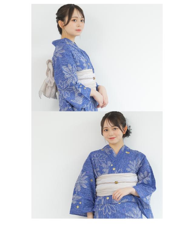 花柄 浴衣 青色　レディース浴衣　浴衣セット　兵児帯　即購入可 爆買 浴衣 レディース セット 3点セット 紺 青 花 兵児帯 (浴衣+