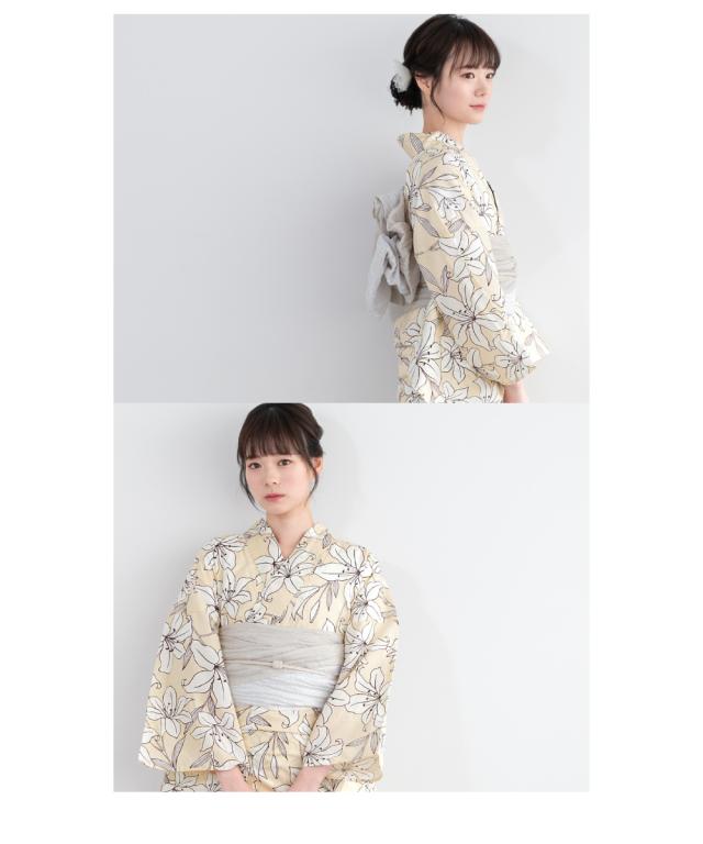 浴衣 セット レディース 浴衣セット 兵児帯 2024 大人 3点セット ベージュ ホワイト 白 黄色 花 Sサイズ フリーサイズ 送料無料 浴衣 セット レディース 浴衣セット 兵児帯 2024 大人 3点セット