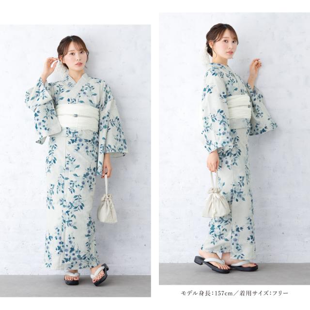 浴衣 セット レディース 浴衣セット 兵児帯 floro グレー 水色 白 花柄