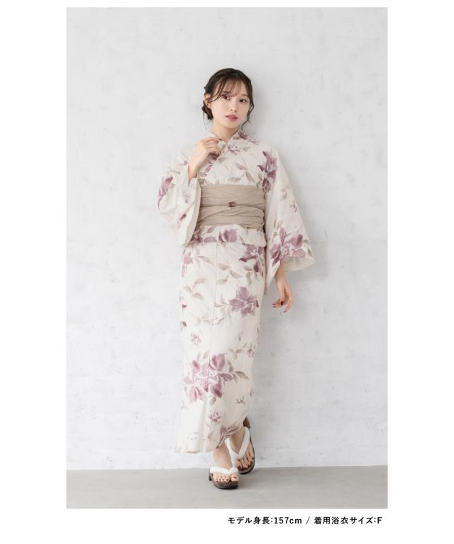 浴衣 セット レディース 浴衣セット 兵児帯 2024 大人 3点セット 紫 白