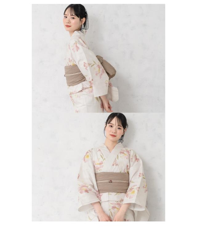 浴衣 セット レディース 浴衣セット 兵児帯 2024 大人 3点セット ピンク ブラウン ベージュ ポピー 花 綿 帯 フリーサイズ 送料無料 浴衣 セット レディース 浴衣セット 兵児帯 2024 大人 3点セット