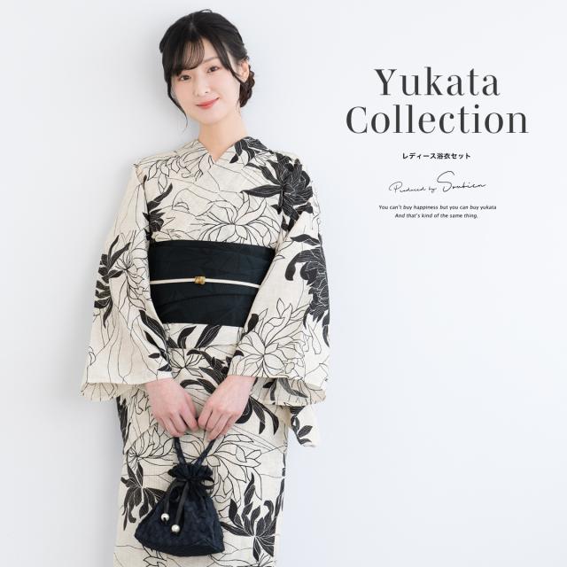 浴衣 セット レディース 浴衣セット 半幅帯 2025新作 3点セット 簡単 涼しい 黒 ベージュ 菊 レトロ 花柄 フラワー 綿麻 大人 おしゃれ トレンド 帯 下駄 フリーサイズ 送料無料