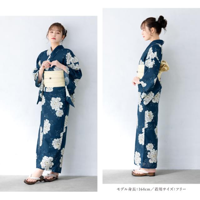 浴衣 セット レディース 浴衣セット 半幅帯 2025 floro 簡単 涼しい 紺