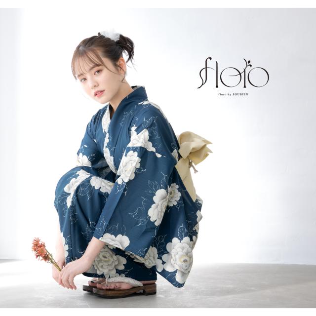 浴衣 セット レディース 浴衣セット 半幅帯 2025 floro 簡単 涼しい  白 紺 クリーム 花柄 おしゃれ 可愛い 下駄 S フリー 送料無料 浴衣 セット レディース 浴衣セット 半幅帯 2025 floro 簡単 涼しい 紺