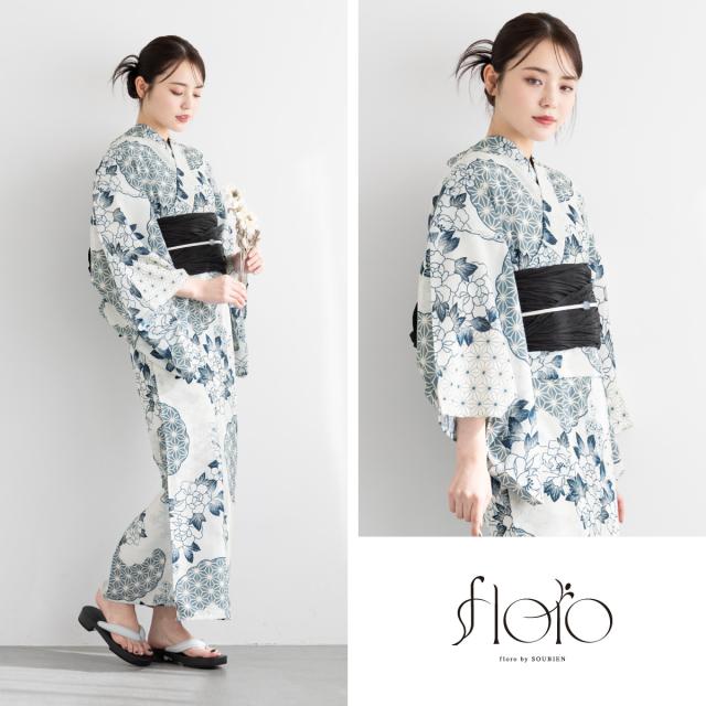 浴衣 セット レディース 浴衣セット 兵児帯 2025 floro 簡単 涼しい コーディネート済み 白 紺 黒 牡丹 花柄 おしゃれ 可愛い 下駄 S フリー 送料無料 浴衣 セット レディース 浴衣セット 兵児帯 2025 floro 簡単 涼しい