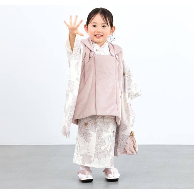 3歳★レトロモダン★被布＆着物＆草履 予約】七五三 着物 3歳 レトロ 被布 販売 女の子 三歳 着物