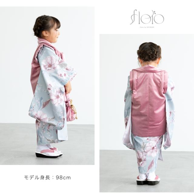 七五三 着物 3歳 レトロ 被布 販売 女の子 三歳 着物セット 被布コート 襦袢 草履 セット floro かわいい おしゃれ 水色 ピンク 花柄 和装 女児 子供 送料無料_2