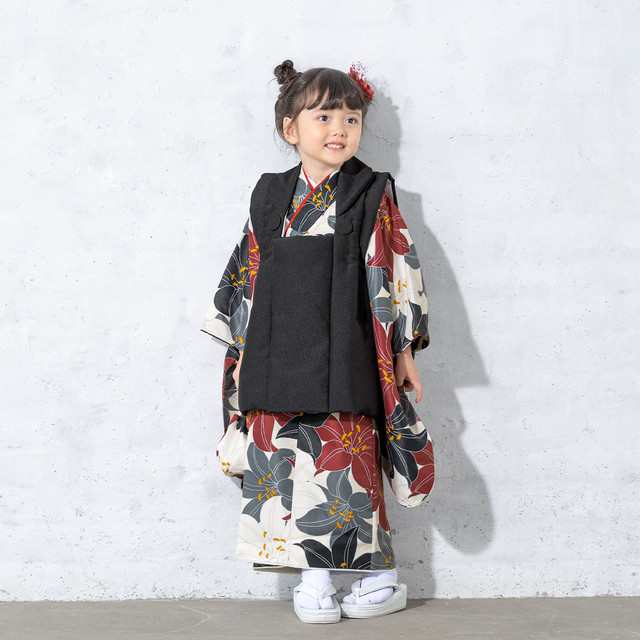 和服/着物【まぴこサマ専用】被布コート　セット　3歳　七五三　黒　白　花