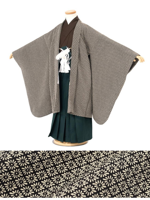 七五三 着物 3歳 販売 三歳 着物 男の子 袴 江戸小紋柄 黒系 茶色 ブラウン 緑 菊菱 無地 レトロ モダン 和服 和装 子供 送料無料_1