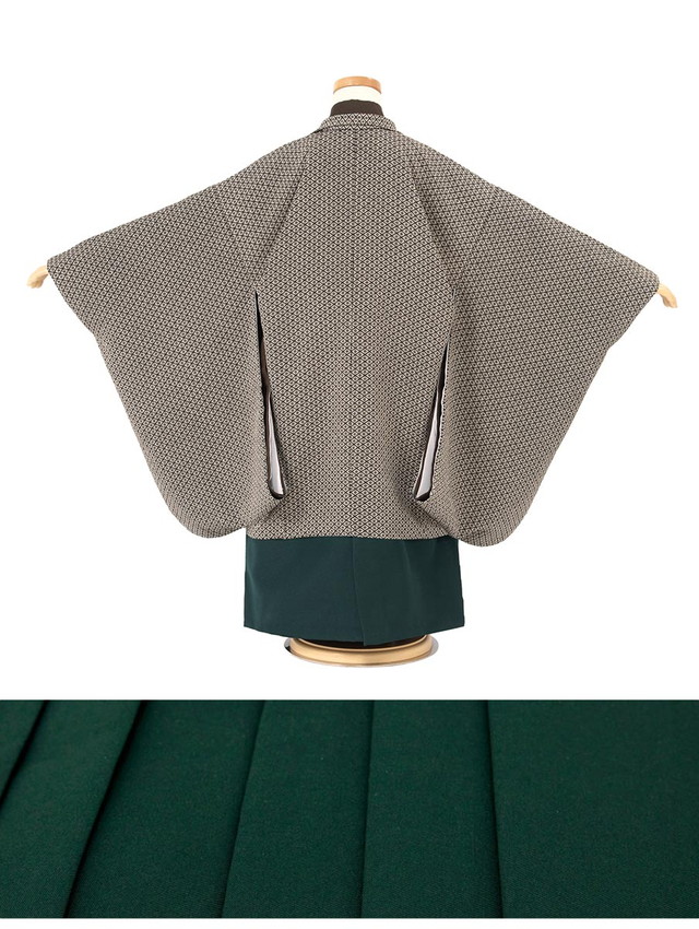 七五三 着物 3歳 販売 三歳 着物 男の子 袴 江戸小紋柄 黒系 茶色 ブラウン 緑 菊菱 無地 レトロ モダン 和服 和装 子供 送料無料_2