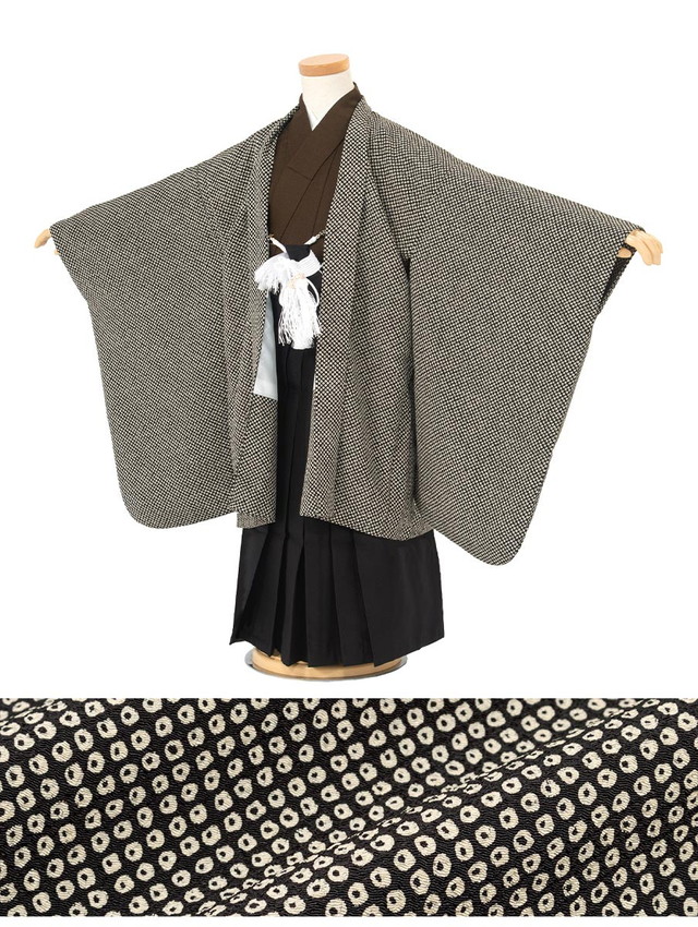 七五三 着物 3歳 販売 三歳 着物 男の子 袴 江戸小紋柄 黒系 茶色 ブラウン 鹿の子柄 疋田紋様 無地 レトロ モダン 和服 和装 子供 送料無料_1