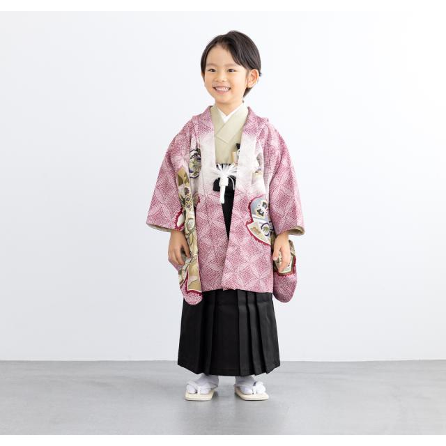 七五三 着物 男の子 5歳 袴セット 2026 10点セット 羽織 着物 半襦袢 袴 帯 羽織紐 扇子 懐剣 お守り袋 雪駄 セット 赤 ベージュ 黒 和服 男児 五歳 753 購入 販売 お正月 肩上げ済 創美苑 送料無料_3
